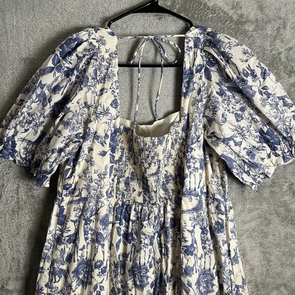 ModCloth Enchanted Meadow Toile Dress in Blue Toile Cottagecore Prairie XL New - Picture 2 of 7